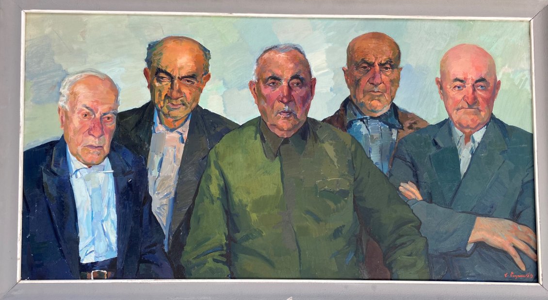 On a failli acheter un joli tableau, « les hommes de la famille », un portait de cinq hommes d’âge très mûr, dans un style d’inspiration très soviétique… Y'a d'la joie...